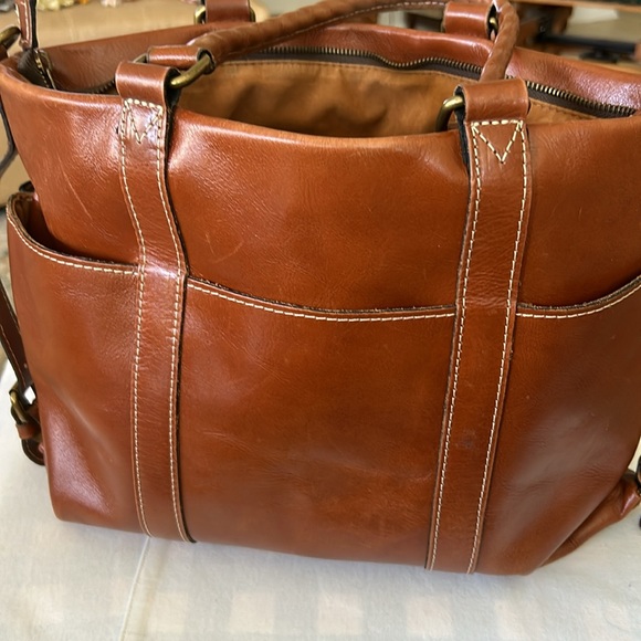 Patricia Nash all leather lined in suede bag 11 x 13 brown unique handle - Picture 4 of 9